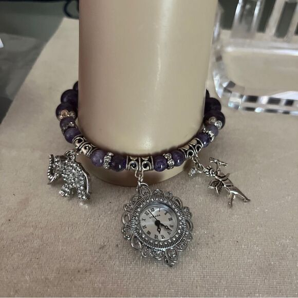 Luxury Amethyst Stada Wristwatch Charm Bracelet - Picture 3 of 8